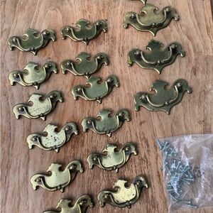 Vintage Solid Brass Drawer Pulls Lot # 16 Chippendale Batwing 12 Small 4 Larg